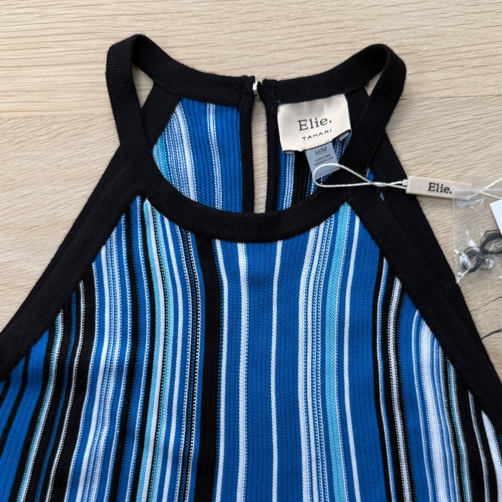 NWT! Elie Tahari Blue/Black Striped Knit Top - Picture 2 of 11